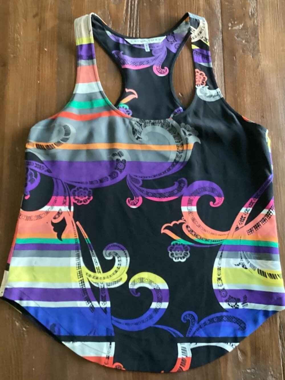 Trina Turk Kudson Paisley 100% Silk Racerback Tank Top Women's Small Multicolor